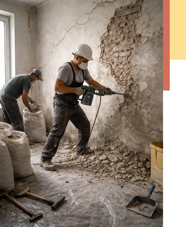 Демонтаж штукатурки со стен в Курганинске от 7489 руб/м² — быстро и недорого | ОТДЕЛОЧНИК-Кгн