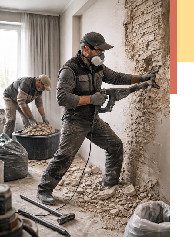 Демонтаж декоративного камня в Курганинске от 1508 руб/м² — быстро и недорого | ОТДЕЛОЧНИК-Кгн