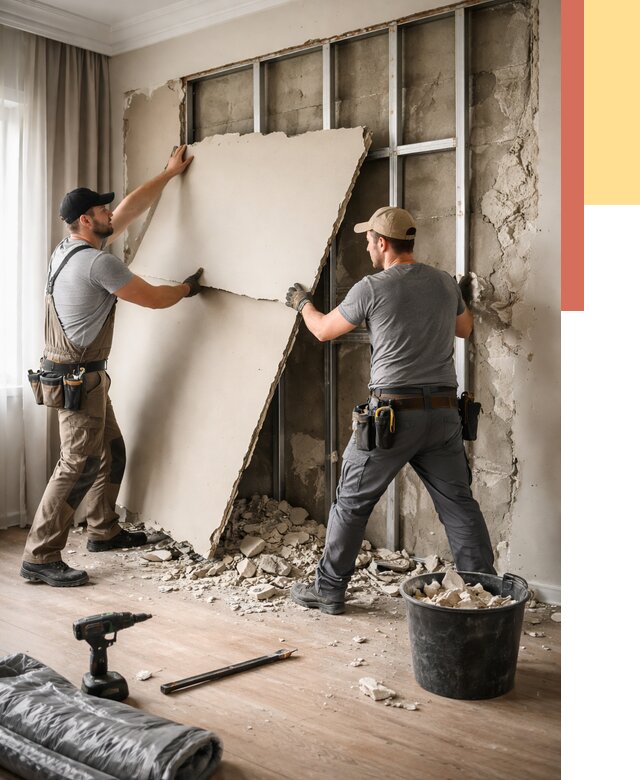 Демонтаж гипсокартона со стен в Курганинске от 364 руб. — услуги демонтажа | ОТДЕЛОЧНИК-Кгн