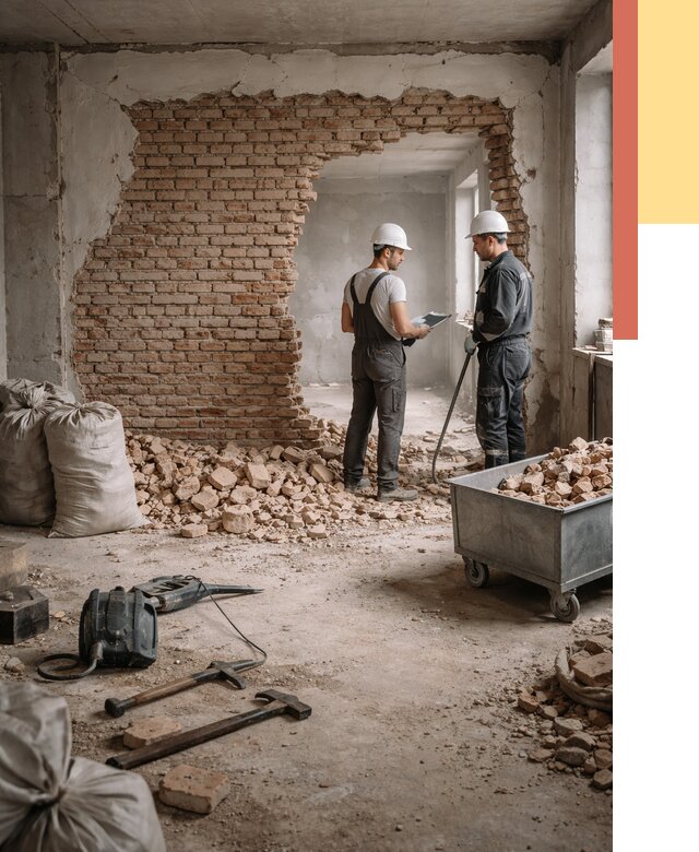 Демонтаж кирпичных стен в Курганинске от 4368 руб. — быстро, недорого, под ключ | ОТДЕЛОЧНИК-Кгн