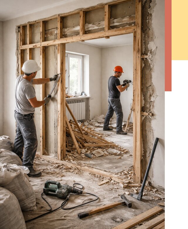 Демонтаж деревянных перегородок в Курганинске от 3328 руб. — быстро и недорого | ОТДЕЛОЧНИК-Кгн