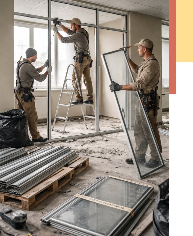 Демонтаж алюминиевых перегородок в Курганинске от 4368 руб. — быстро и недорого | ОТДЕЛОЧНИК-Кгн