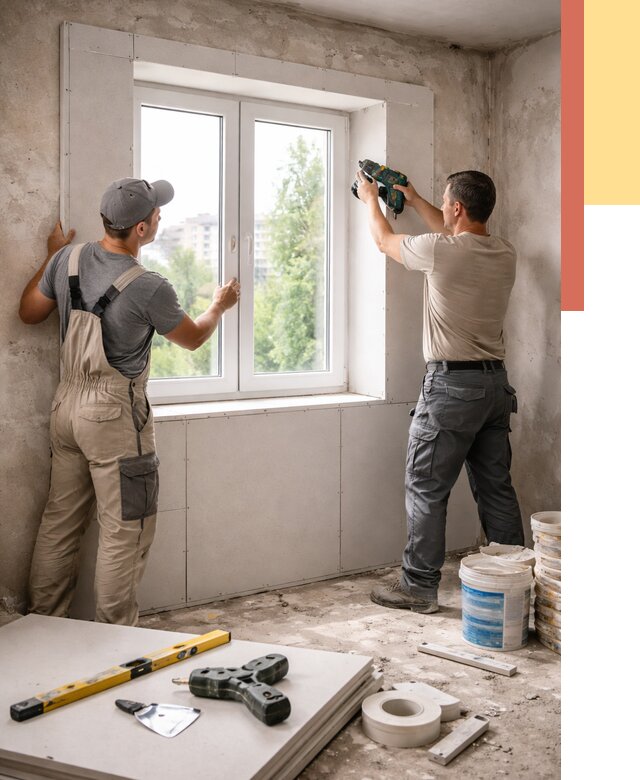 Монтаж откосов из гипсокартона в Курганинске от 4680 руб. под ключ | ОТДЕЛОЧНИК-Кгн