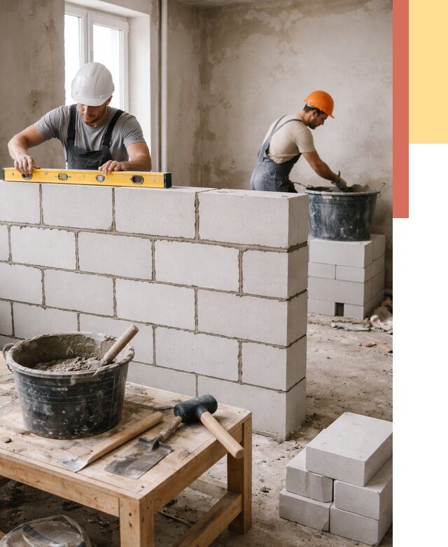 Кладка перегородок из газобетона в Курганинске от 3328 руб. под ключ | ОТДЕЛОЧНИК-Кгн