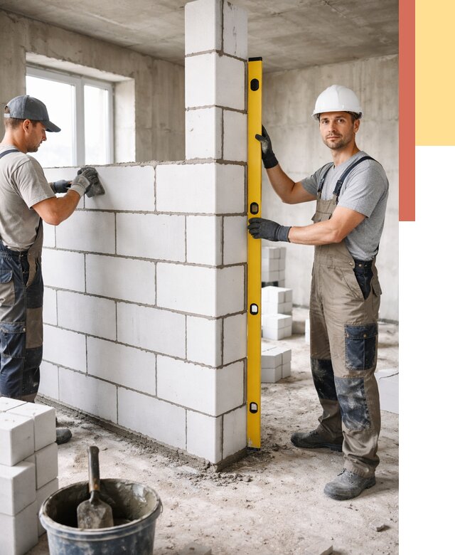 Кладка перегородок из пеноблока в Курганинске от 1872 руб. под ключ | ОТДЕЛОЧНИК-Кгн