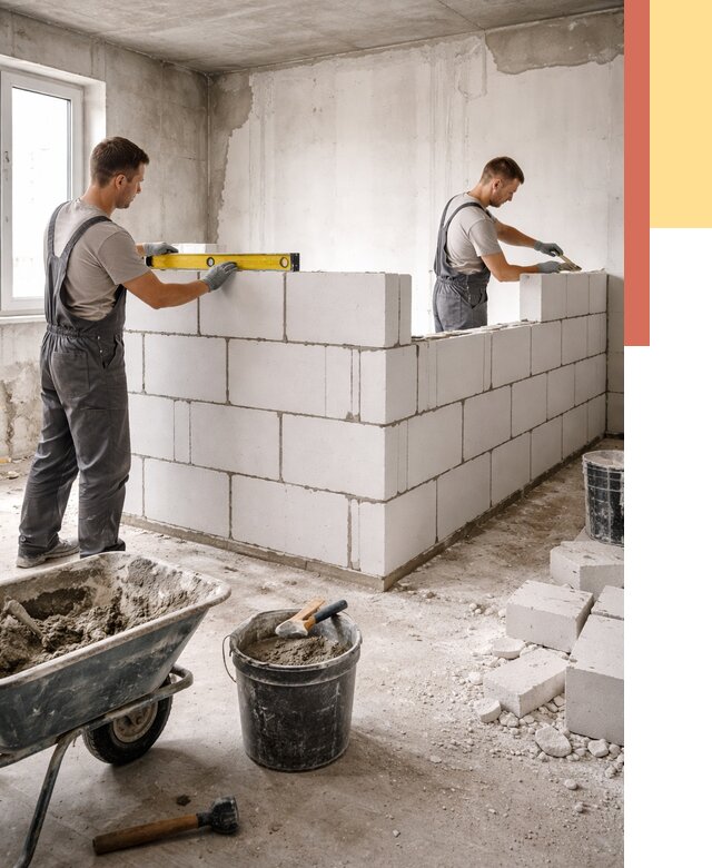 Кладка перегородок из ПГП в Курганинске от 2600 руб./м2 — монтаж и возведение под ключ | ОТДЕЛОЧНИК-Кгн