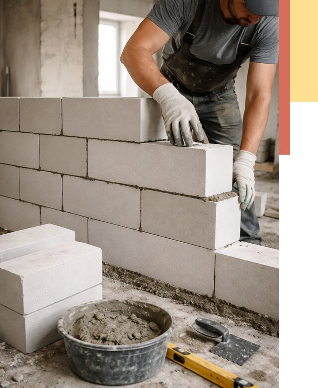 Кладка перегородок из силикатного блока в Курганинске от 4160 руб. под ключ | ОТДЕЛОЧНИК-Кгн