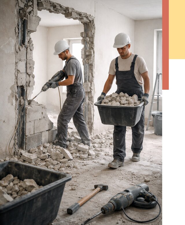 Демонтаж блоковых перегородок в Курганинске от 3900 руб. — быстро и недорого | ОТДЕЛОЧНИК-Кгн