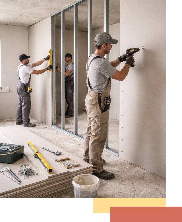 Однослойная перегородка из гипсокартона в Курганинске под ключ, монтаж и отделка