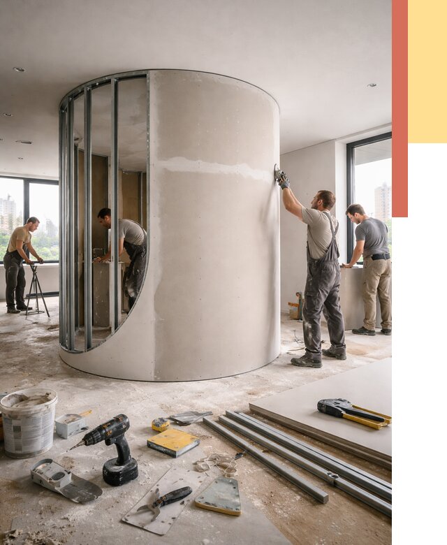 Радиусная перегородка из гипсокартона в Курганинске от 3016 руб. под ключ | ОТДЕЛОЧНИК-Кгн