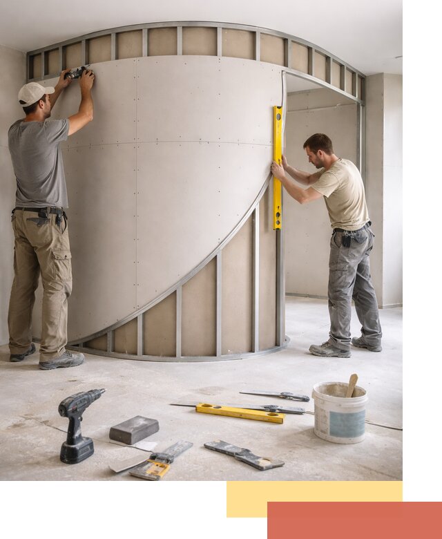 Радиусная перегородка из гипсокартона в Курганинске под ключ