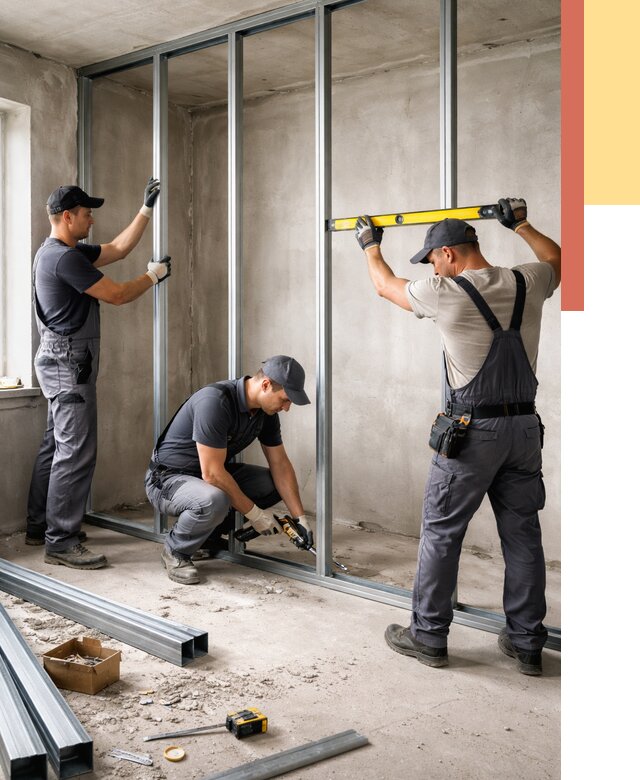 Монтаж каркаса перегородки из профиля в Курганинске от 780 руб. | ОТДЕЛОЧНИК-Кгн