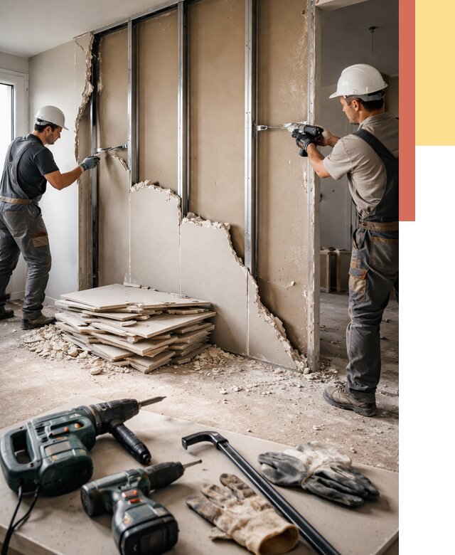 Демонтаж перегородки из гипсокартона в Курганинске от 1248 руб. быстро и недорого | ОТДЕЛОЧНИК-Кгн