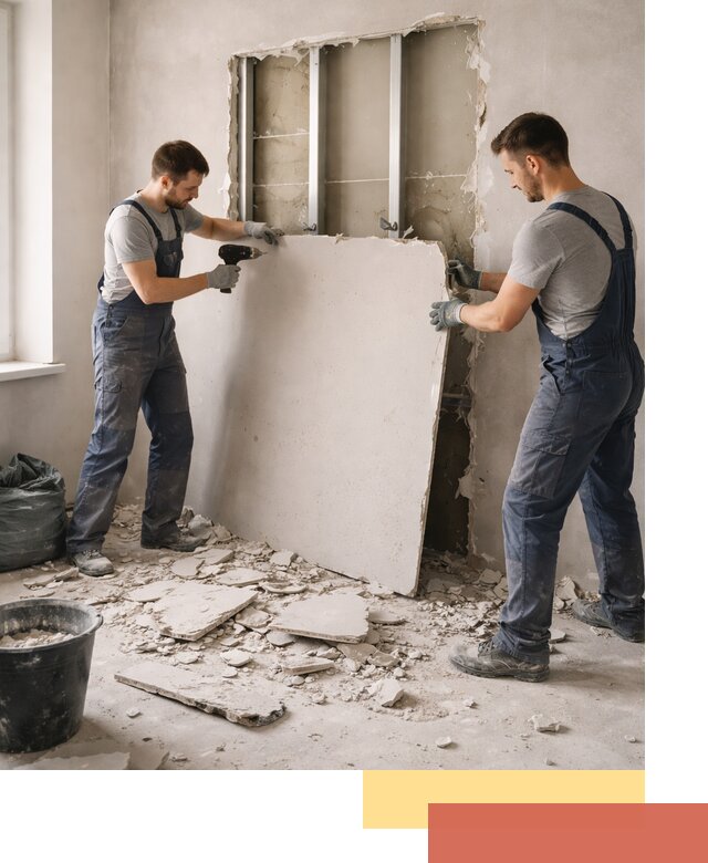 Демонтаж перегородки из гипсокартона в Курганинске быстрый и аккуратный