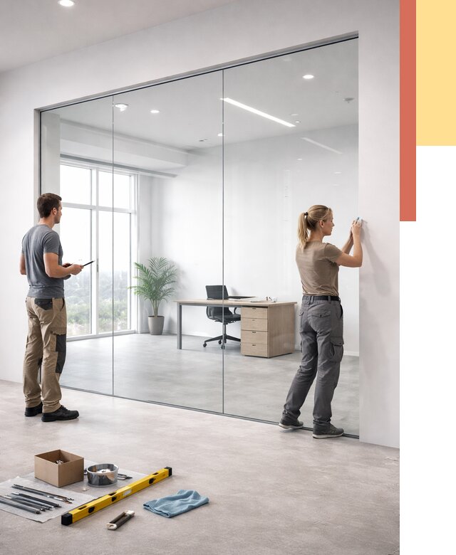 Перегородки из закаленного стекла в Курганинске от 9881 руб. под ключ | ОТДЕЛОЧНИК-Кгн