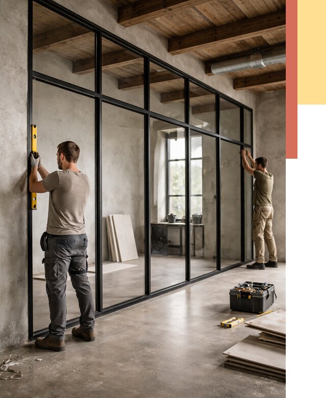 Стеклянные перегородки лофт в Курганинске от 10921 руб. под ключ | ОТДЕЛОЧНИК-Кгн