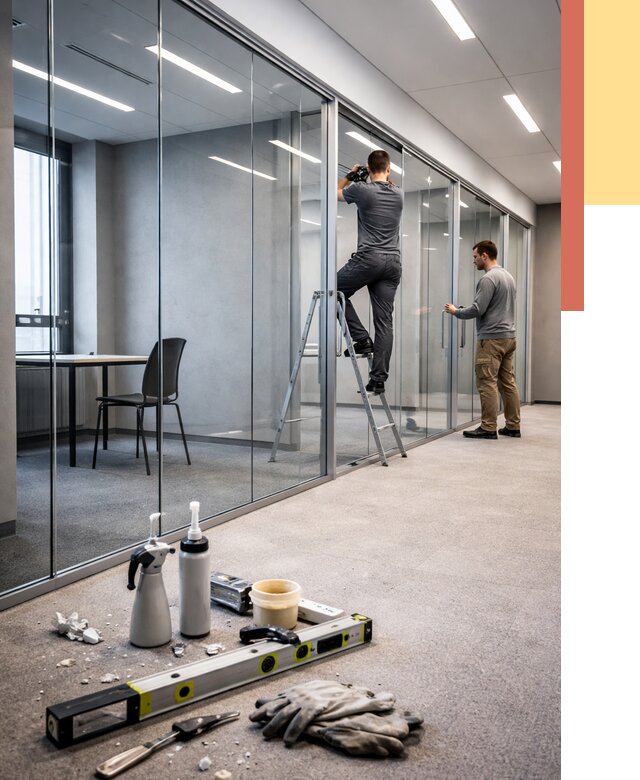 Стеклянные офисные перегородки в Курганинске от 8841 руб. — монтаж и установка | ОТДЕЛОЧНИК-Кгн