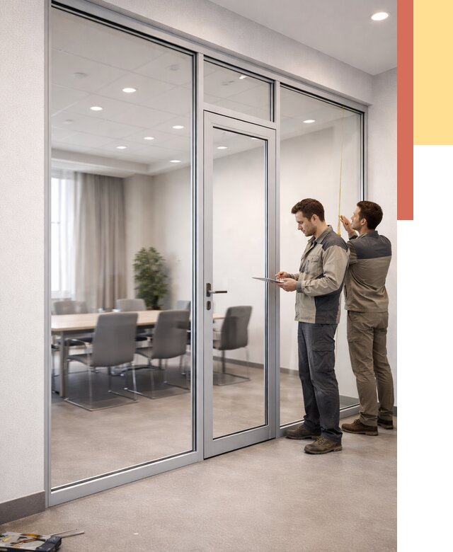 Установка и монтаж алюминиевых перегородок со стеклом в Курганинске от 8529 руб. | ОТДЕЛОЧНИК-Кгн