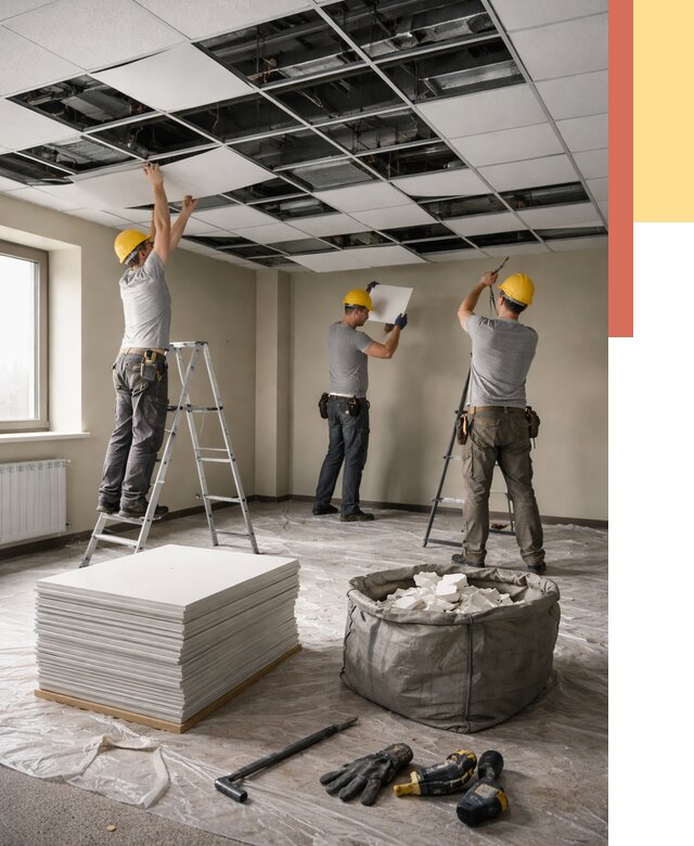 Демонтаж потолка Армстронг в Курганинске от 4680 руб. быстро и недорого | ОТДЕЛОЧНИК-Кгн