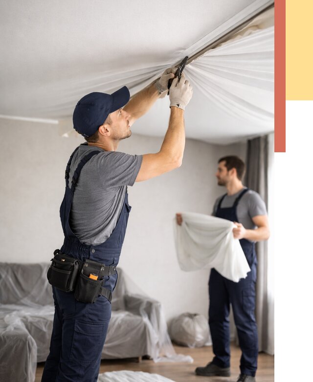 Демонтаж натяжного потолка в Курганинске от 4680 руб. — снятие и разбор под ключ | ОТДЕЛОЧНИК-Кгн