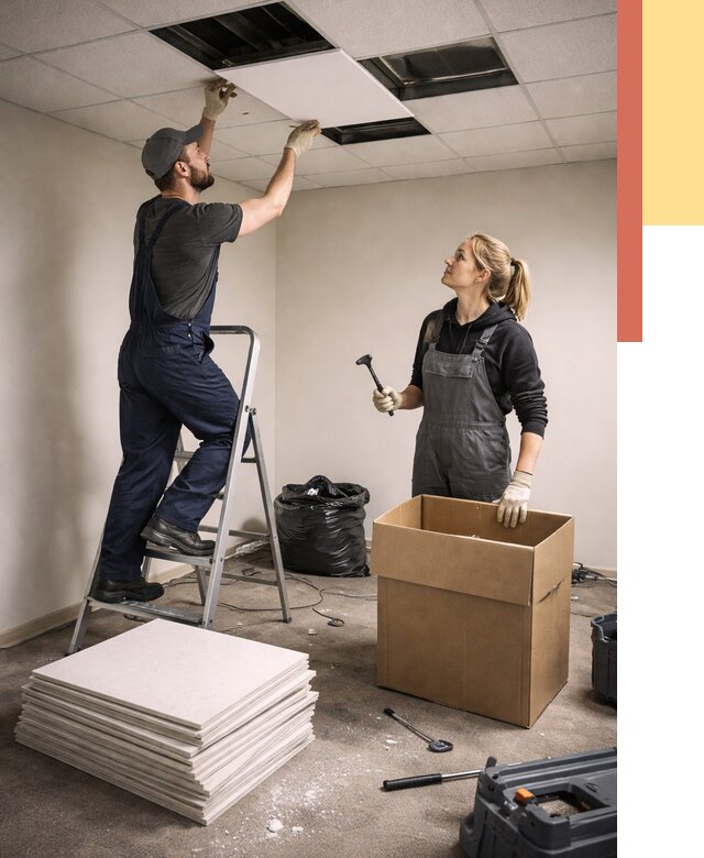 Демонтаж потолочной плитки в Курганинске от 4680 руб. быстро и недорого | ОТДЕЛОЧНИК-Кгн