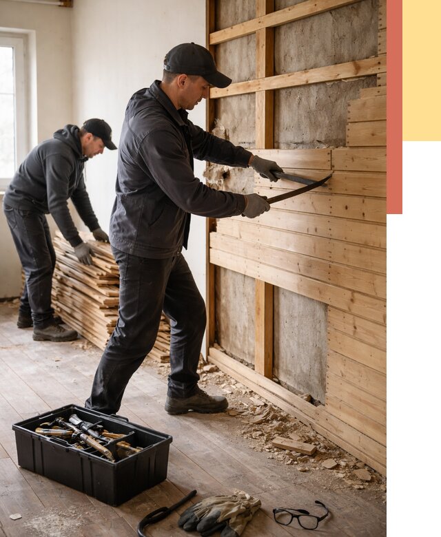 Демонтаж вагонки в Курганинске от 3952 руб/м2 — быстро и недорого | ОТДЕЛОЧНИК-Кгн