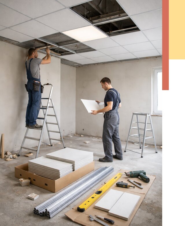 Монтаж потолка армстронг в Курганинске от 4680 руб/м2 — быстрая установка под ключ | ОТДЕЛОЧНИК-Кгн