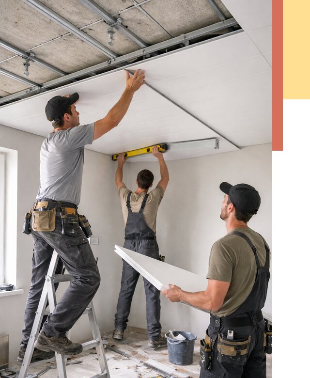 Монтаж потолка из ПВХ панелей в Курганинске от 3640 руб./м2 — быстро и недорого | ОТДЕЛОЧНИК-Кгн