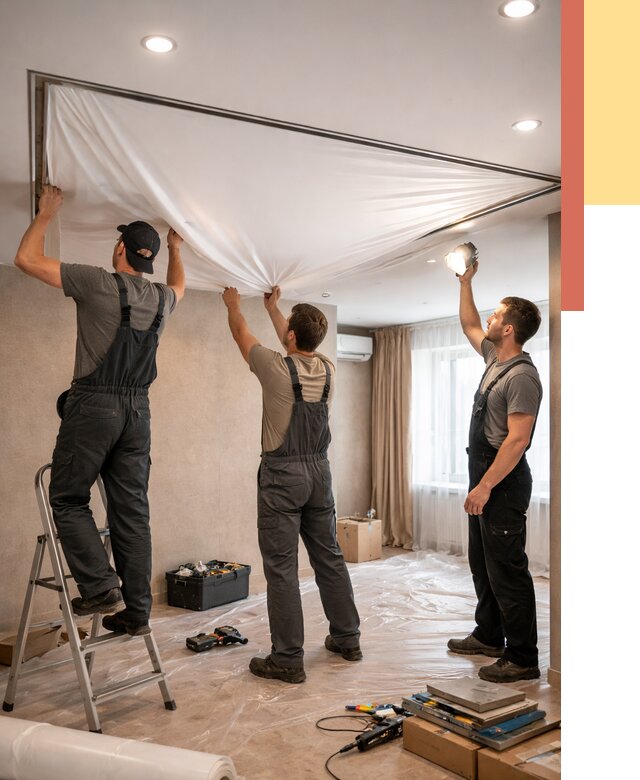 Монтаж ПВХ натяжного потолка в Курганинске от 3640 руб. под ключ | ОТДЕЛОЧНИК-Кгн