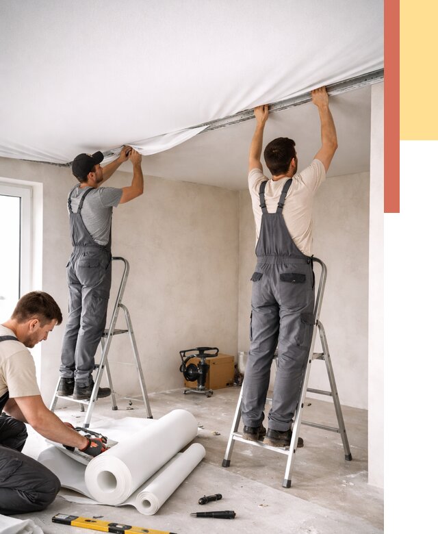 Монтаж тканевого натяжного потолка в Курганинске от 3640 руб. под ключ | ОТДЕЛОЧНИК-Кгн