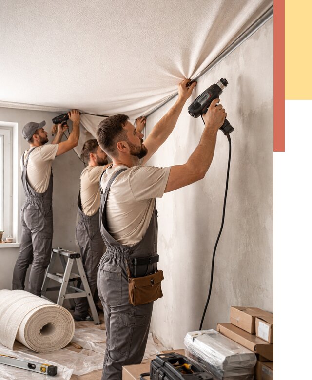 Монтаж фактурного натяжного потолка в Курганинске от 780 руб. — ОТДЕЛОЧНИК-Кгн