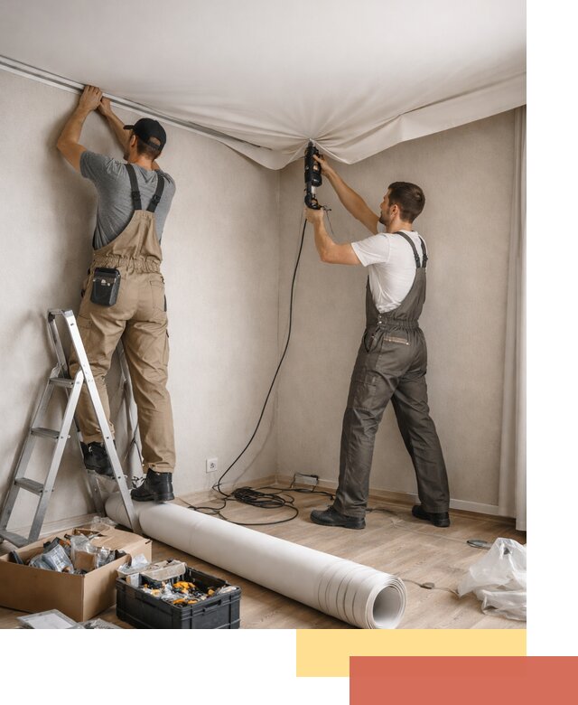 Монтаж цветного натяжного потолка в Курганинске за один день