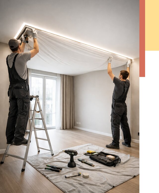 Монтаж парящего натяжного потолка в Курганинске от 4680 руб. быстро и недорого | ОТДЕЛОЧНИК-Кгн