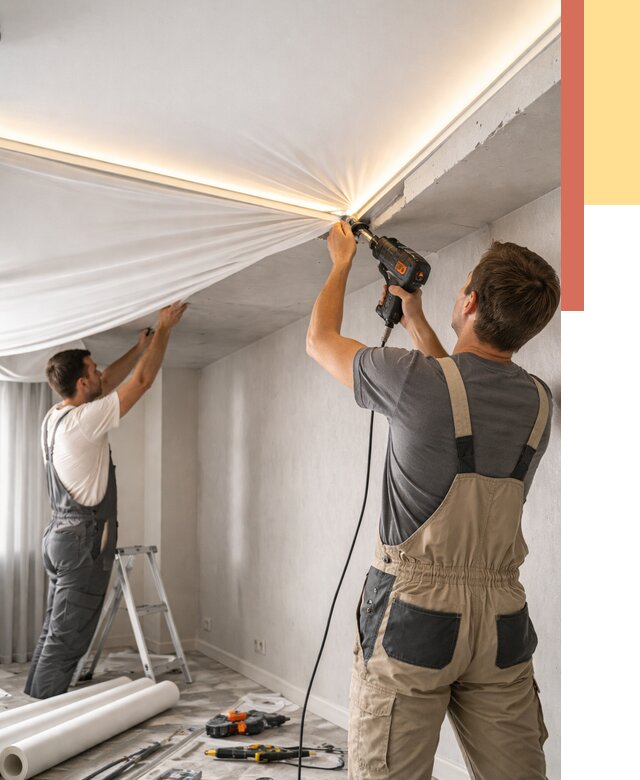 Монтаж натяжного потолка с подсветкой в Курганинске от 988 руб. | ОТДЕЛОЧНИК-Кгн