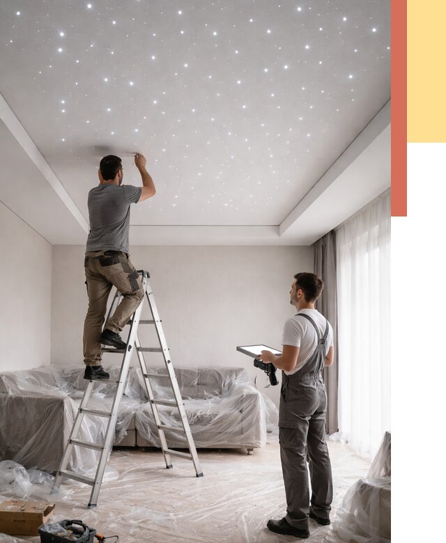 Монтаж натяжного потолка «звездное небо» в Курганинске от 6761 руб. | ОТДЕЛОЧНИК-Кгн