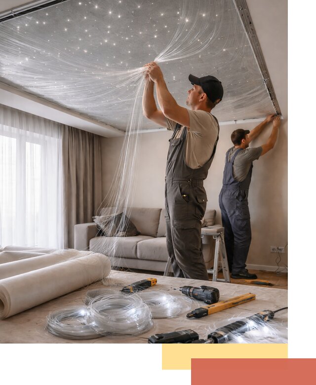 Монтаж натяжного потолка «Звездное небо» в Курганинске