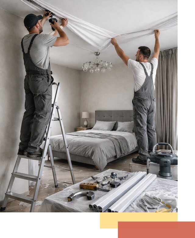 Монтаж натяжного потолка в спальне в Курганинске