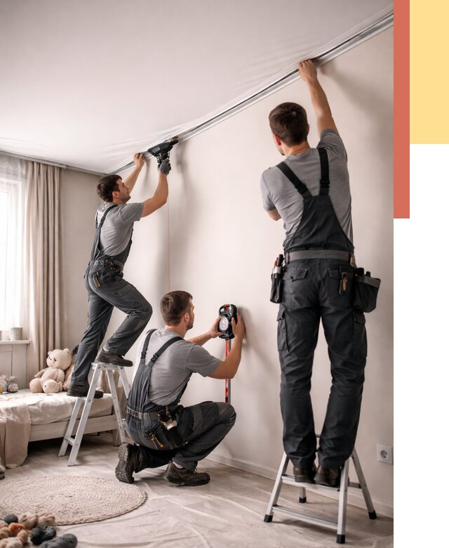 Монтаж натяжного потолка в детской в Курганинске от 3640 руб. — быстро и недорого | ОТДЕЛОЧНИК-Кгн