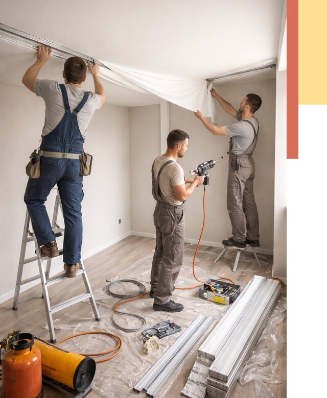 Монтаж натяжного потолка в студии в Курганинске от 5721 руб. — быстро и недорого | ОТДЕЛОЧНИК-Кгн