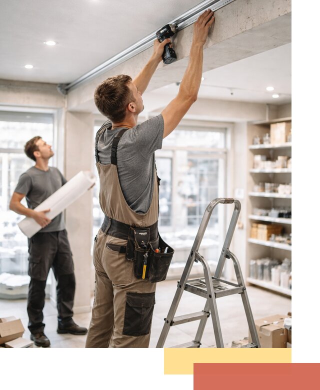 Монтаж натяжных потолков в магазине в Курганинске