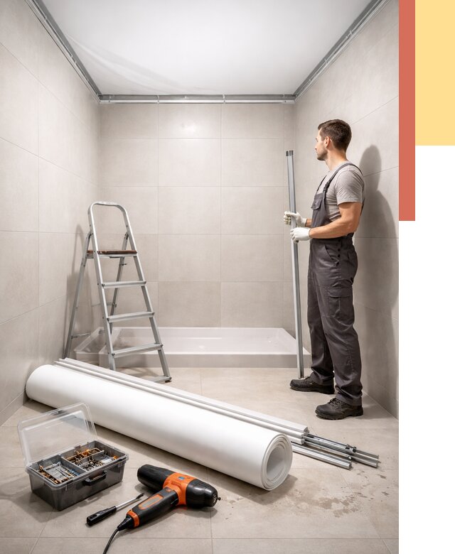 Монтаж натяжного потолка в санузле в Курганинске от 1924 руб. — ОТДЕЛОЧНИК-Кгн