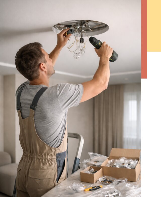 Установка люстры в натяжной потолок в Курганинске от 1248 руб. | Быстро и недорого — ОТДЕЛОЧНИК-Кгн