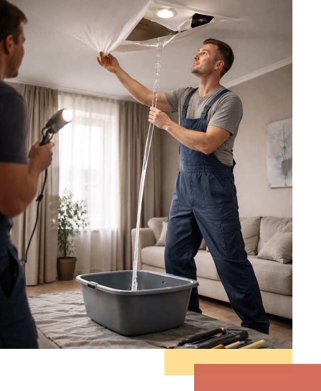 Слив воды с натяжного потолка в Курганинске быстро и аккуратно