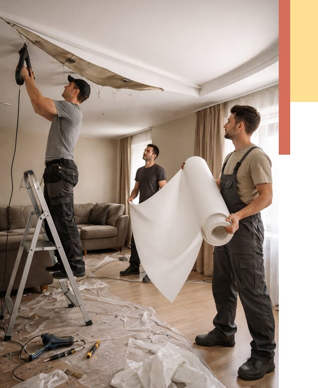 Замена полотна натяжного потолка в Курганинске от 9881 руб. быстро и недорого | ОТДЕЛОЧНИК-Кгн