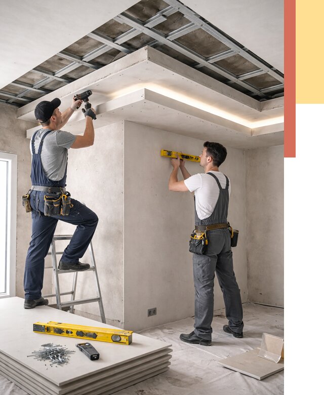 Двухуровневый потолок из гипсокартона в Курганинске от 1508 руб. под ключ | ОТДЕЛОЧНИК-Кгн