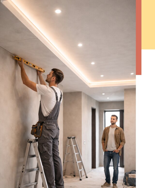 Потолок из гипсокартона с подсветкой в Курганинске от 780 руб./м2 под ключ | ОТДЕЛОЧНИК-Кгн