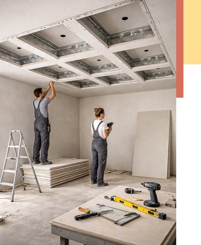 Кессонный потолок из гипсокартона в Курганинске от 1924 руб. — монтаж и под ключ | ОТДЕЛОЧНИК-Кгн