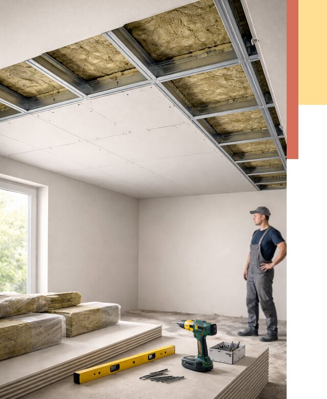 Звукоизоляция потолка ГКЛ в Курганинске от 988 руб. — монтаж под ключ | ОТДЕЛОЧНИК-Кгн