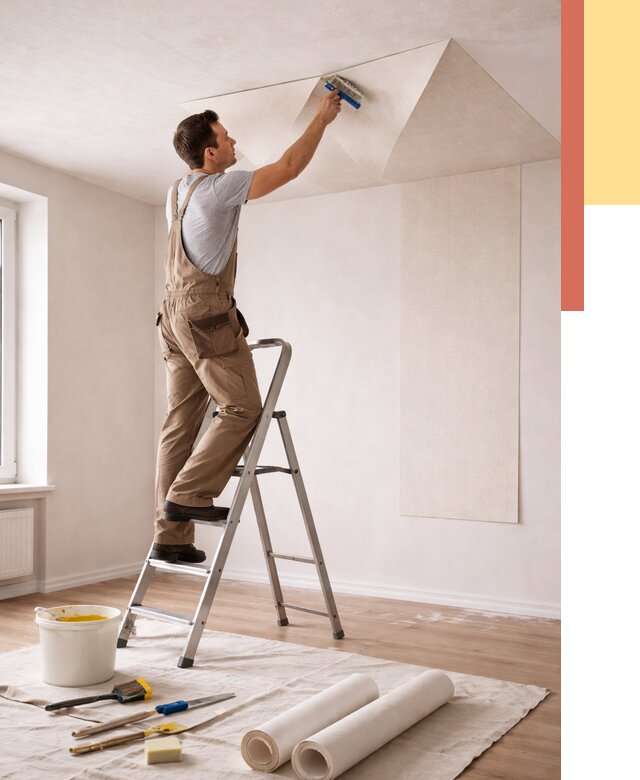 Поклейка обоев на потолок в Курганинске от 4680 руб. быстро и недорого | ОТДЕЛОЧНИК-Кгн