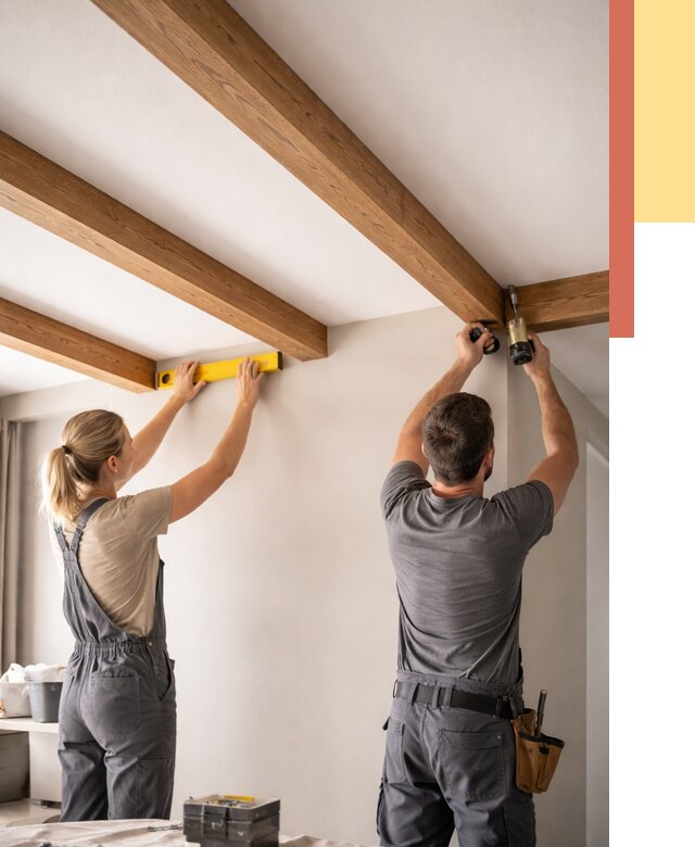 Монтаж декоративных балок на потолок в Курганинске от 4368 руб. — ОТДЕЛОЧНИК-Кгн